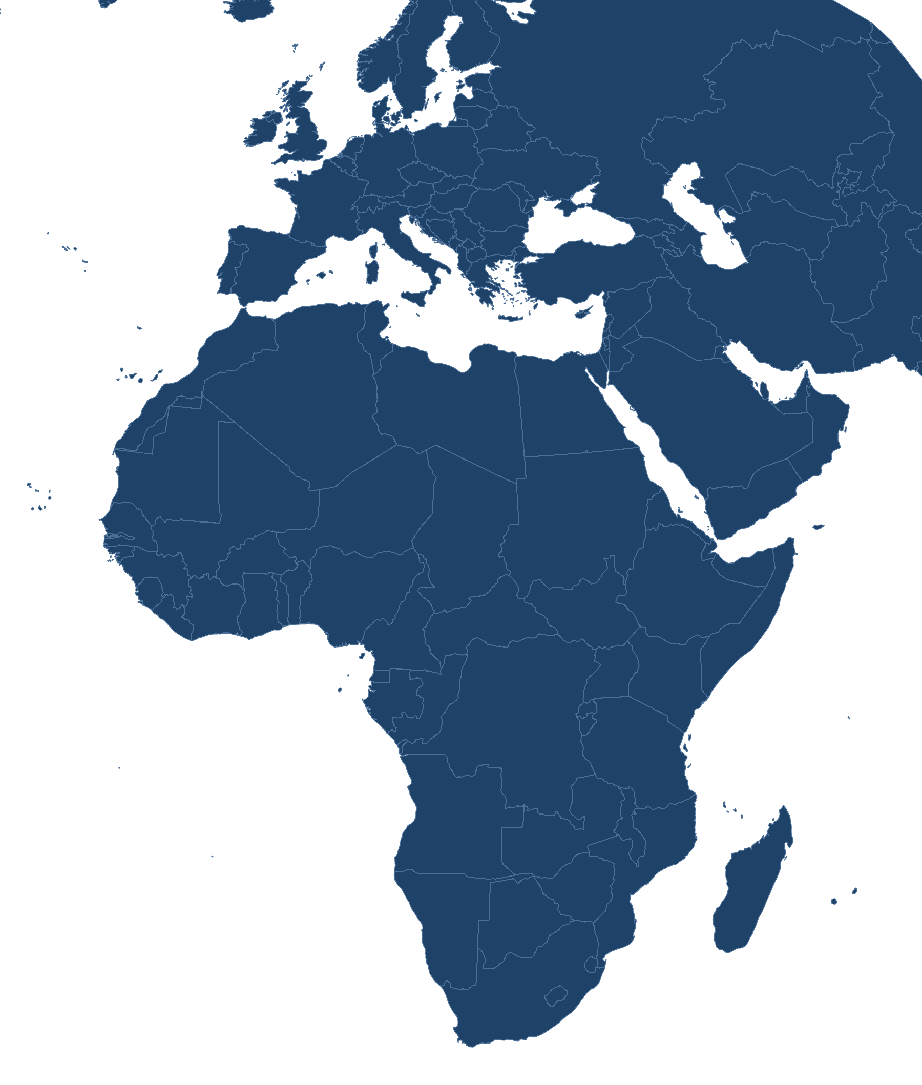Map of Africa and Europe with a dot in each country where Kilima has advised transactions or is based